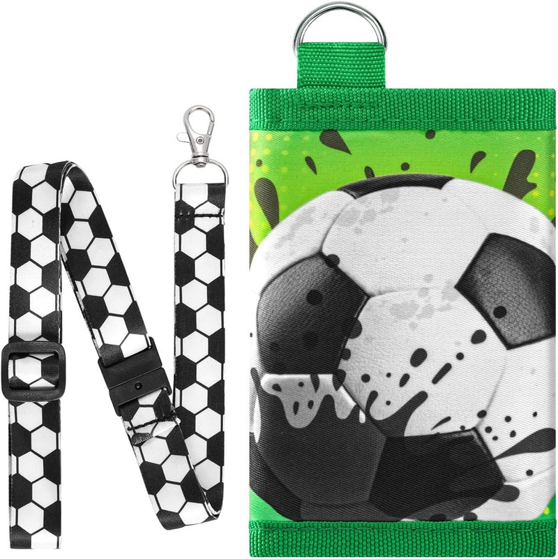 WAWSAM Kids Wallet for Boys, Soccer Trifold Boys Wallet for Kids Ages 4-18, Novelty Wallet with Zippered Coin Pocket and Card Holders Lanyard, Christmas Birthday Gift for Boy Children - Image 1